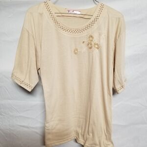 Chic Beige Embroidered Women's Top